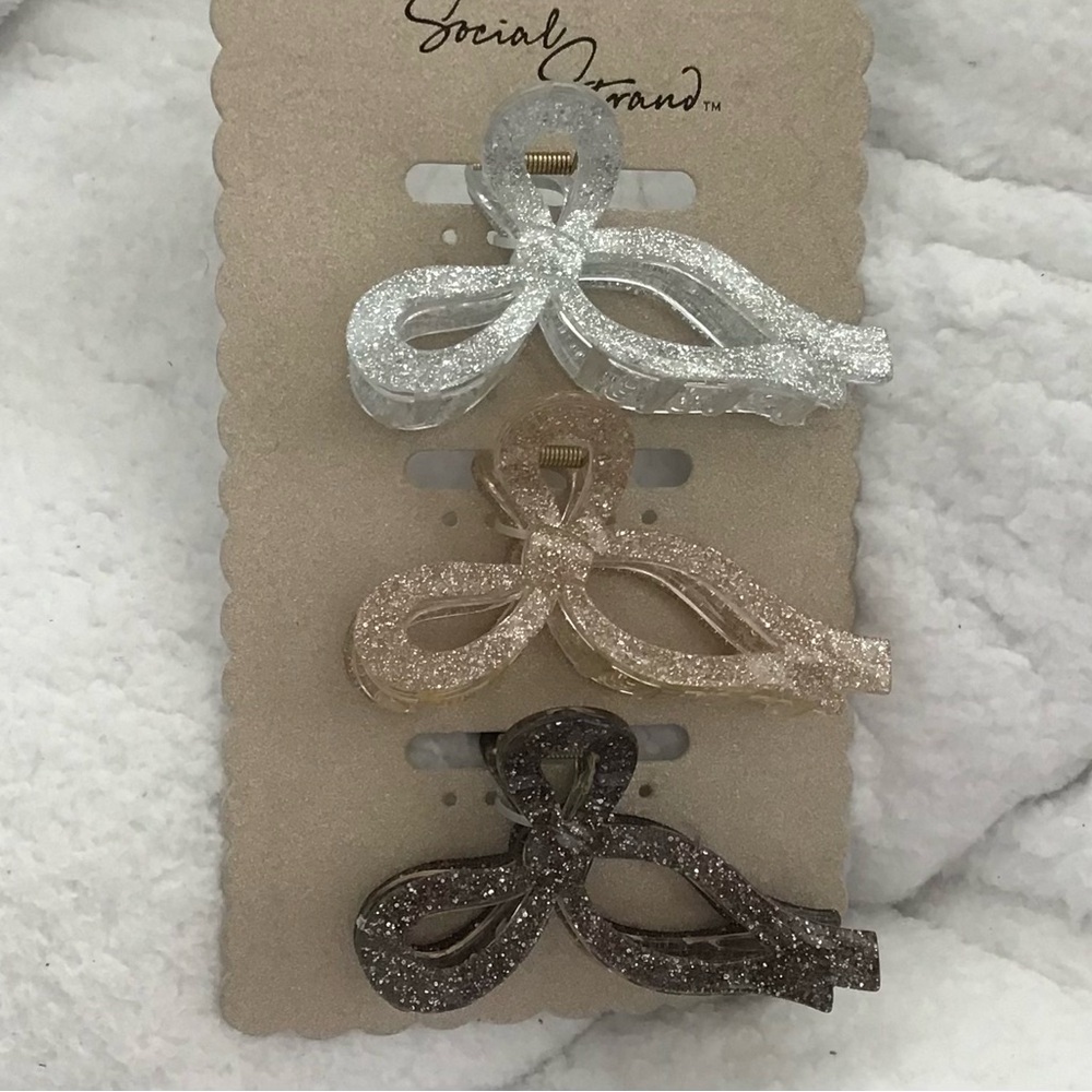 Glitter Hair Clips Set - Silver, Gold, Brown